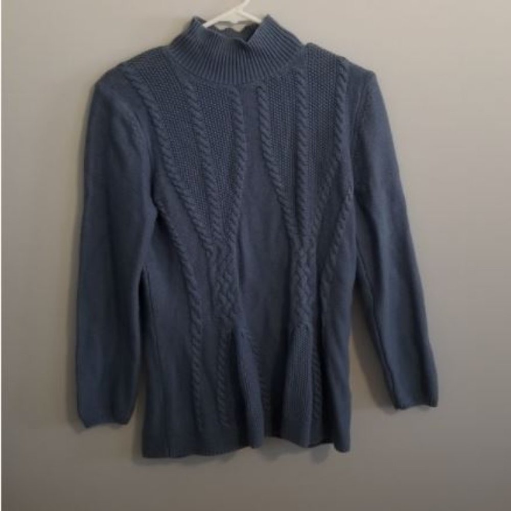 Cute comfy cable knit mock neck peplum hem sweater - Picture 3 of 4